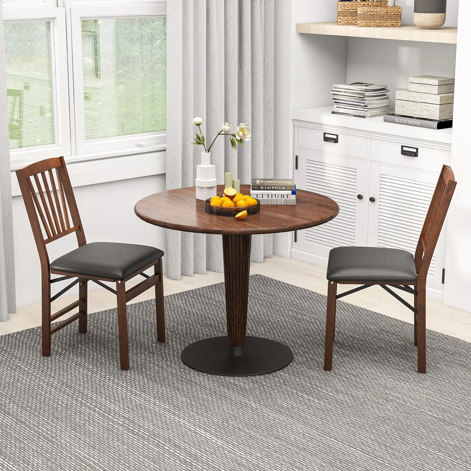 Giantex Folding Dining Chairs Set of 2, Foldable Wood Kitchen Chairs with Padded Seat