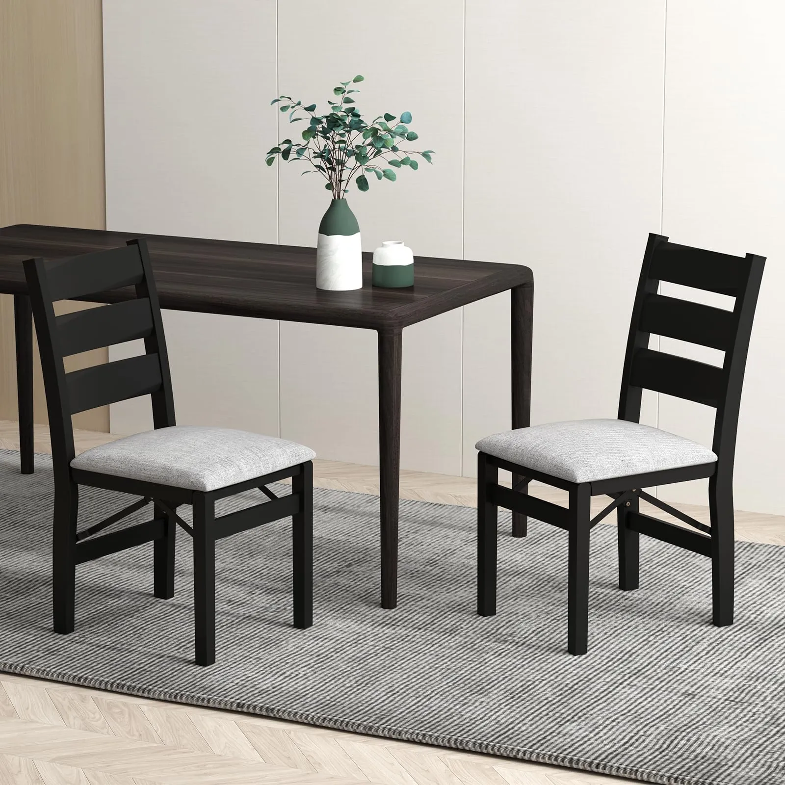 Giantex Folding Dining Chairs Set of 2, Modern Upholstered Kitchen Chairs w/Slatted Backrest & Padded Seat