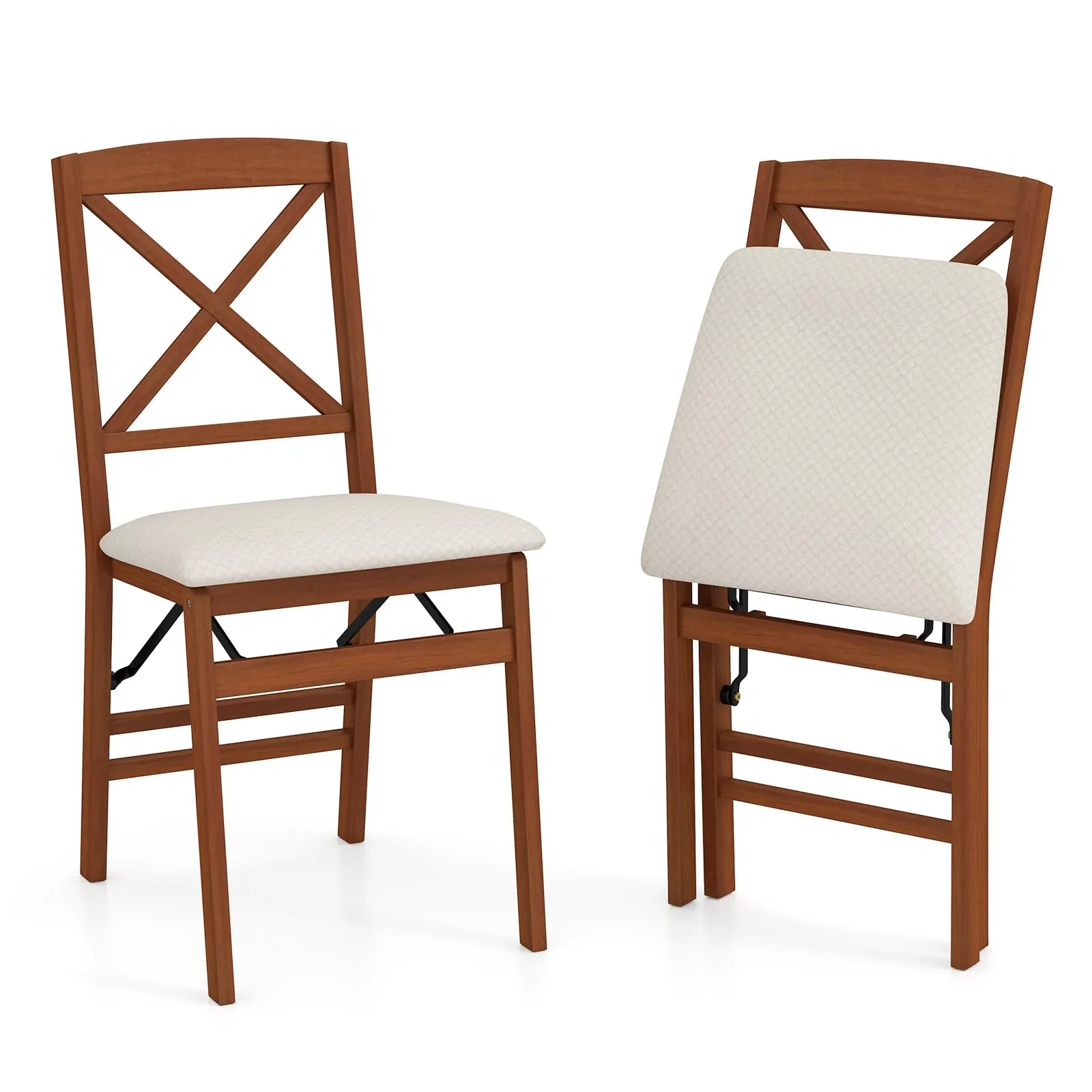 Giantex Folding Dining Chairs Set of 2/4, Modern Kitchen Chairs w/Padded Seat & Cross Backrest set of dining chairs, wooden chairs