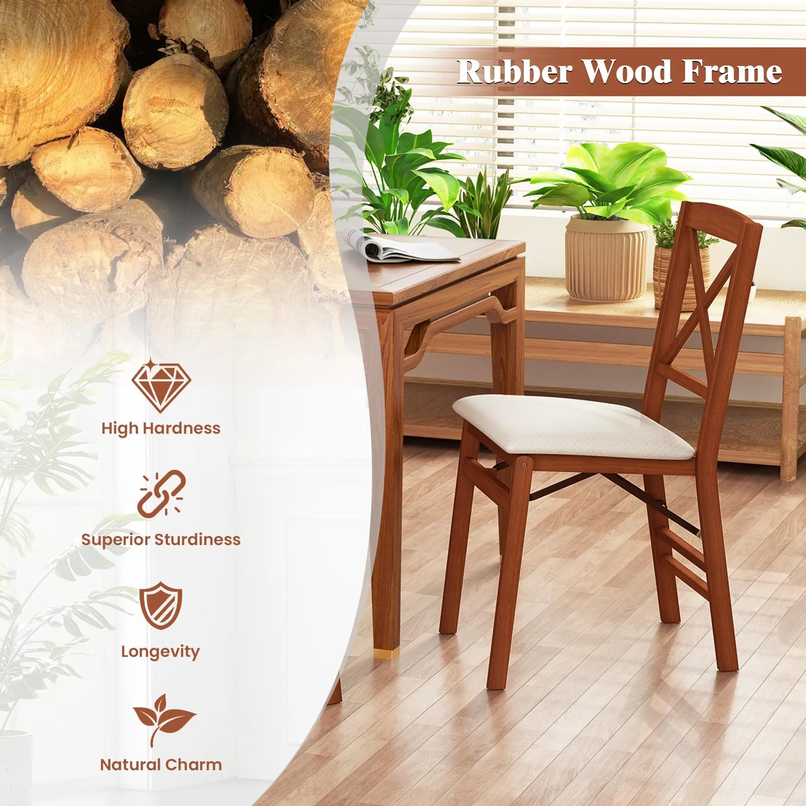 Giantex Folding Dining Chairs Set of 2/4, Modern Kitchen Chairs w/Padded Seat & Cross Backrest