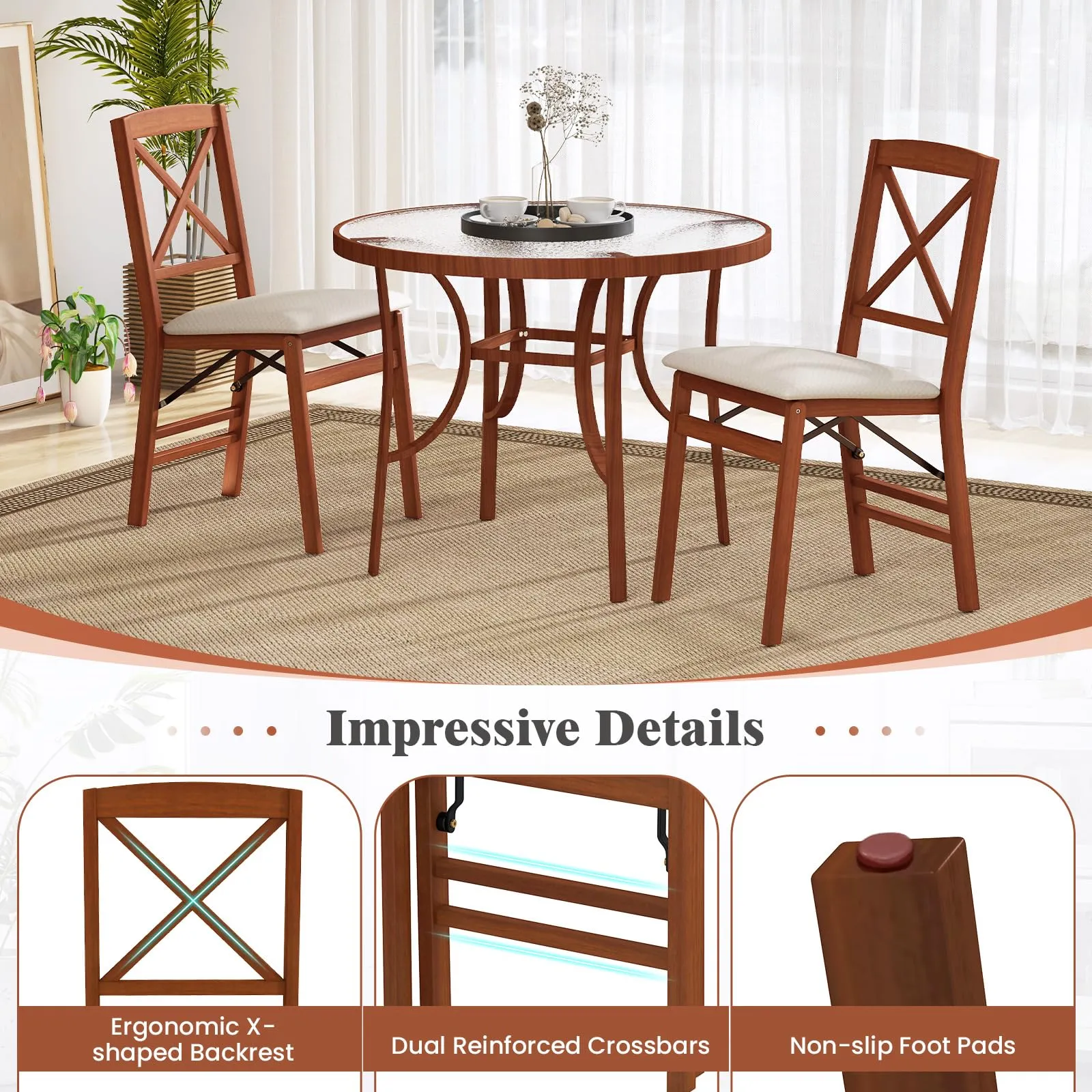 Giantex Folding Dining Chairs Set of 2/4, Modern Kitchen Chairs w/Padded Seat & Cross Backrest