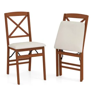 Giantex Folding Dining Chairs Set of 2/4, Modern Kitchen Chairs w/Padded Seat & Cross Backrest set of dining chairs, wooden chairs