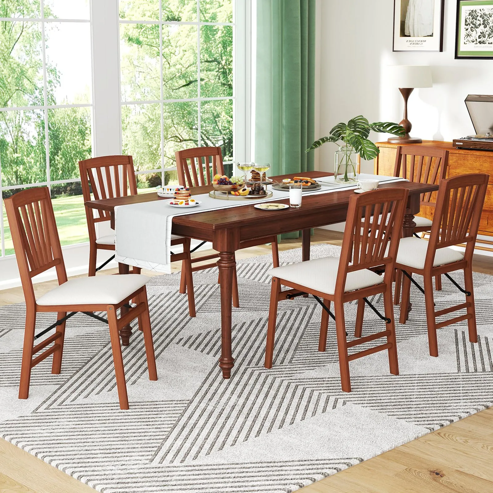 Giantex Folding Dining Chairs Set of 2/4, Modern Kitchen Chairs w/Padded Seat & Slatted Backrest, Rubber Wood Frame