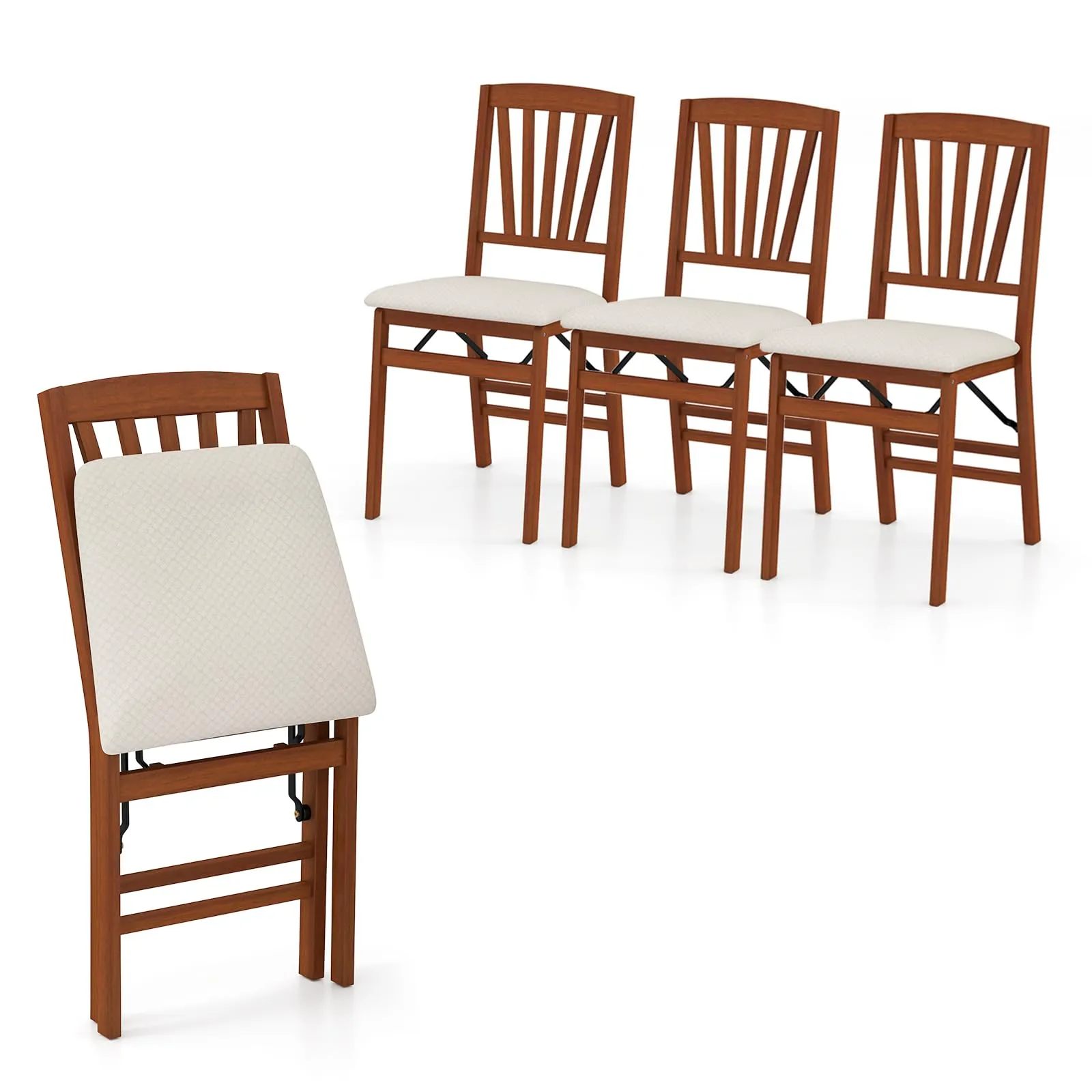 Giantex Folding Dining Chairs Set of 2/4, Modern Kitchen Chairs w/Padded Seat & Slatted Backrest, Rubber Wood Frame
