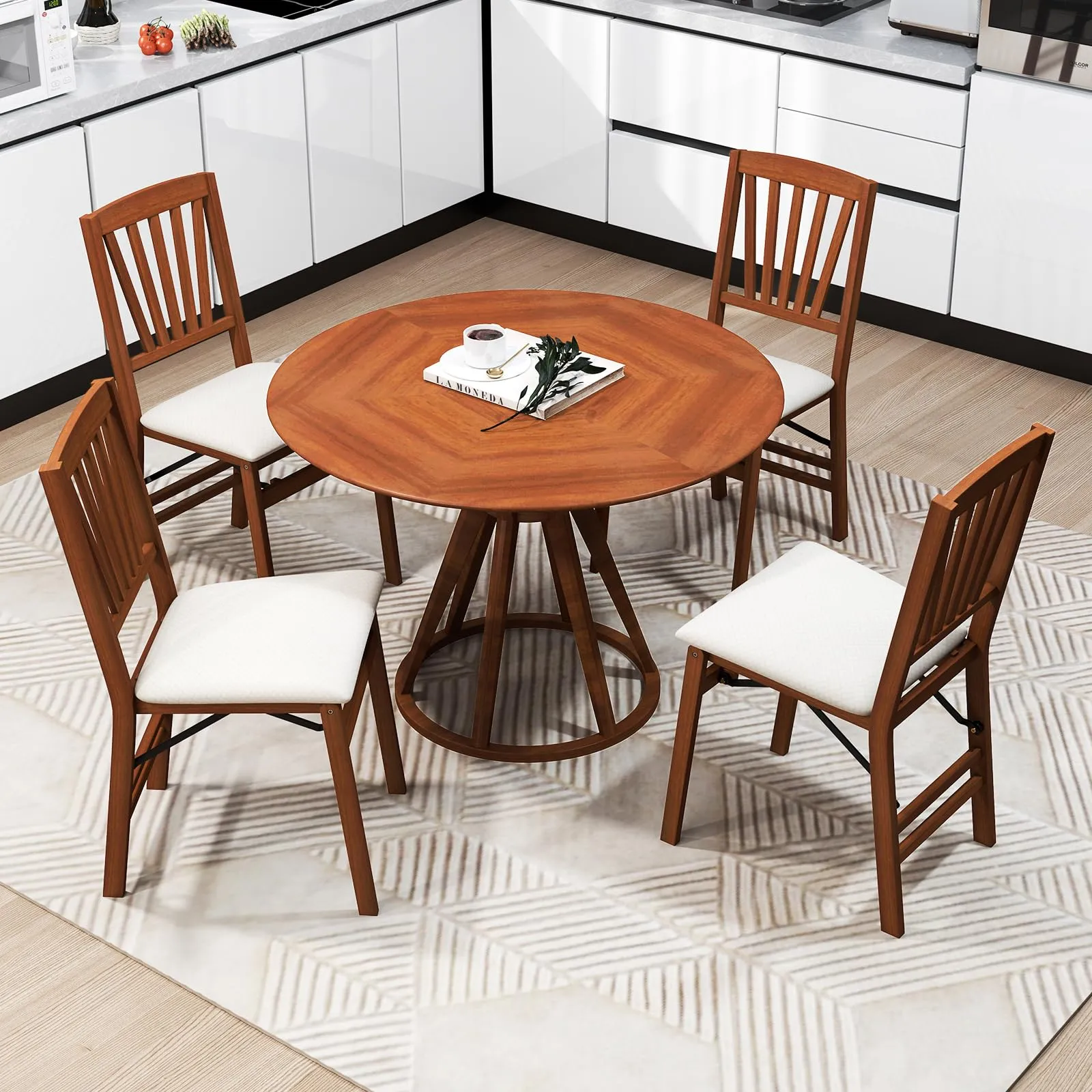 Giantex Folding Dining Chairs Set of 2/4, Modern Kitchen Chairs w/Padded Seat & Slatted Backrest, Rubber Wood Frame