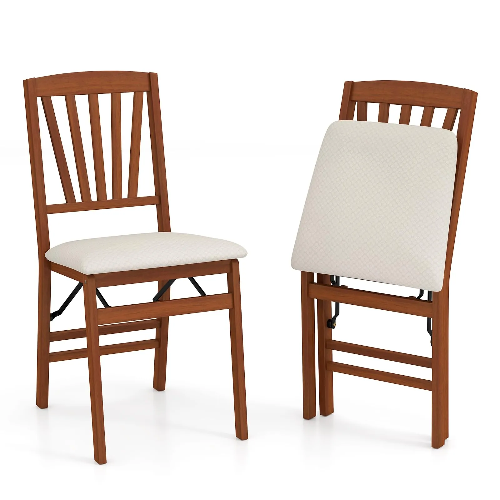 Giantex Folding Dining Chairs Set of 2/4, Modern Kitchen Chairs w/Padded Seat & Slatted Backrest, Rubber Wood Frame set of dining chairs, wooden chairs