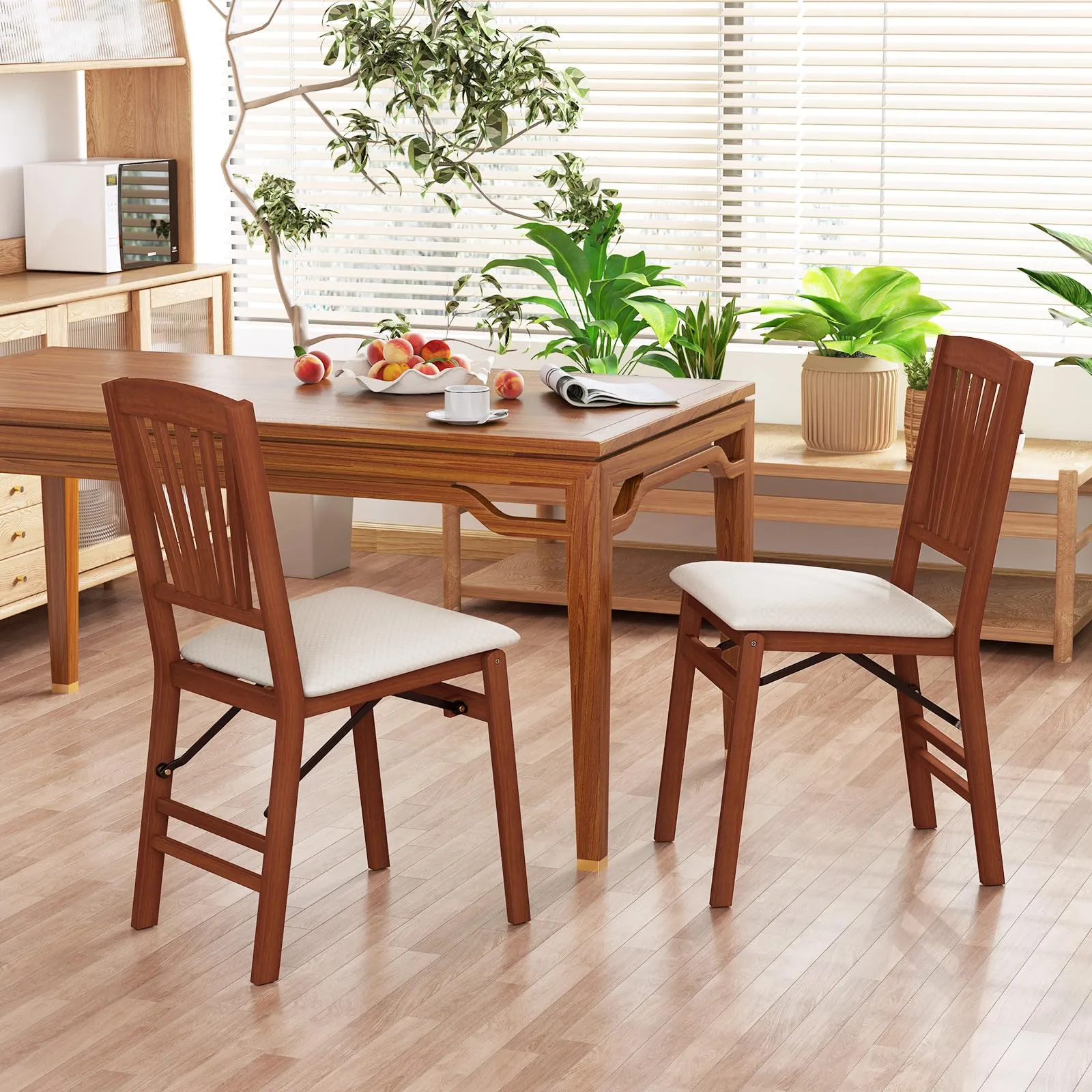 Giantex Folding Dining Chairs Set of 2/4, Modern Kitchen Chairs w/Padded Seat & Slatted Backrest, Rubber Wood Frame