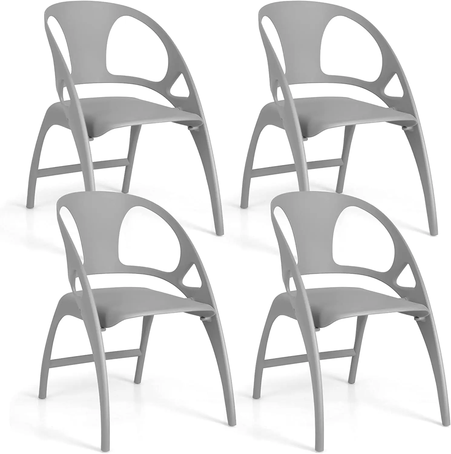 Giantex Folding Dining Chairs Set of 2/4, Outdoor Plastic Dining Chairs with Armrest and High Backrest
