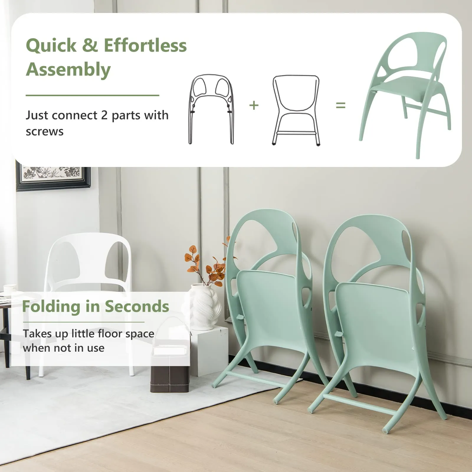 Giantex Folding Dining Chairs Set of 2/4, Outdoor Plastic Dining Chairs with Armrest and High Backrest