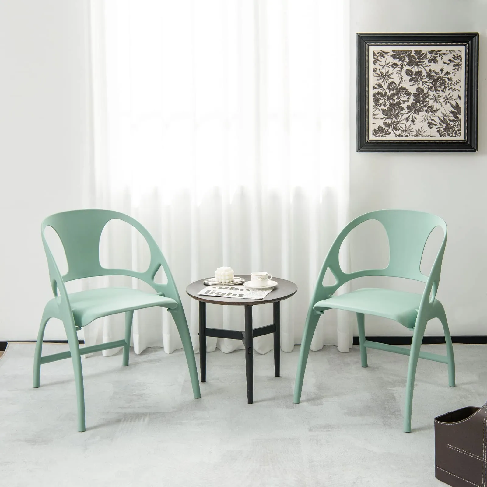 Giantex Folding Dining Chairs Set of 2/4, Outdoor Plastic Dining Chairs with Armrest and High Backrest