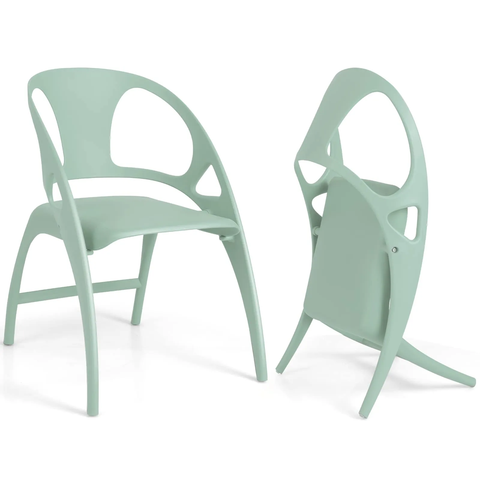 Giantex Folding Dining Chairs Set of 2/4, Outdoor Plastic Dining Chairs with Armrest and High Backrest set of dining chairs, wooden chairs