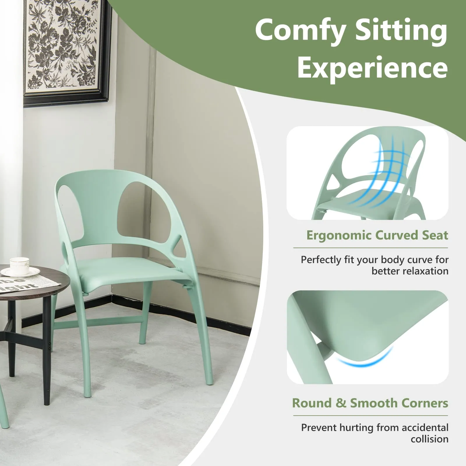 Giantex Folding Dining Chairs Set of 2/4, Outdoor Plastic Dining Chairs with Armrest and High Backrest