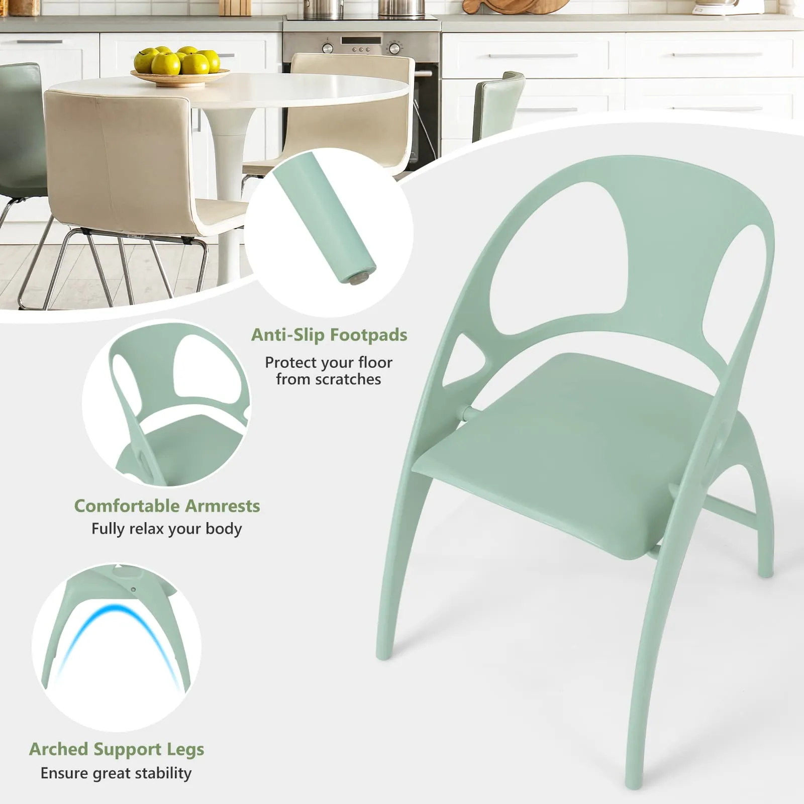 Giantex Folding Dining Chairs Set of 2/4, Outdoor Plastic Dining Chairs with Armrest and High Backrest