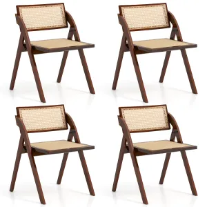 Giantex Folding Dining Chairs Set, Wooden Folding Chair with Rattan Backrest & Seat set of dining chairs, wooden chairs