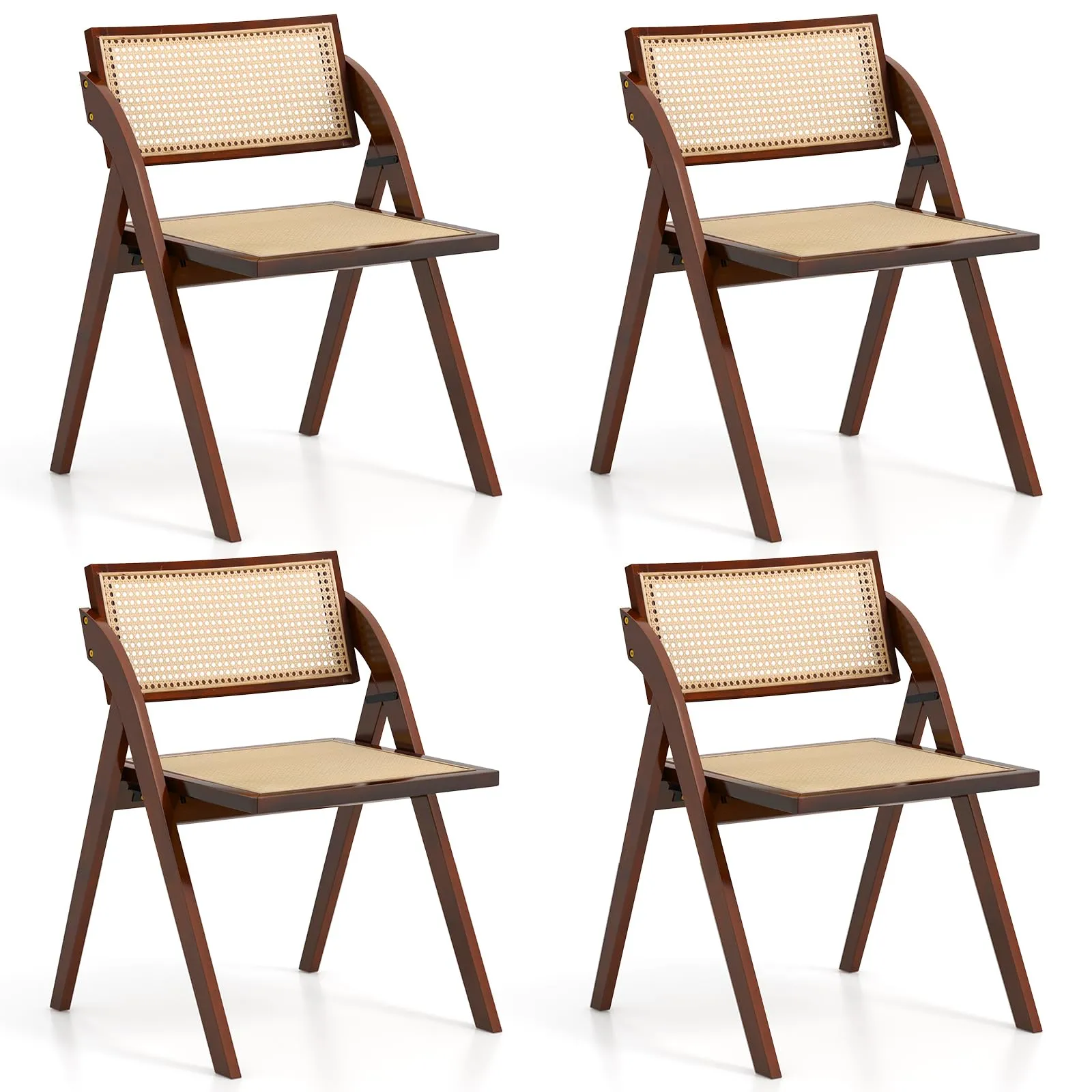 Giantex Folding Dining Chairs Set, Wooden Folding Chair with Rattan Backrest & Seat set of dining chairs, wooden chairs