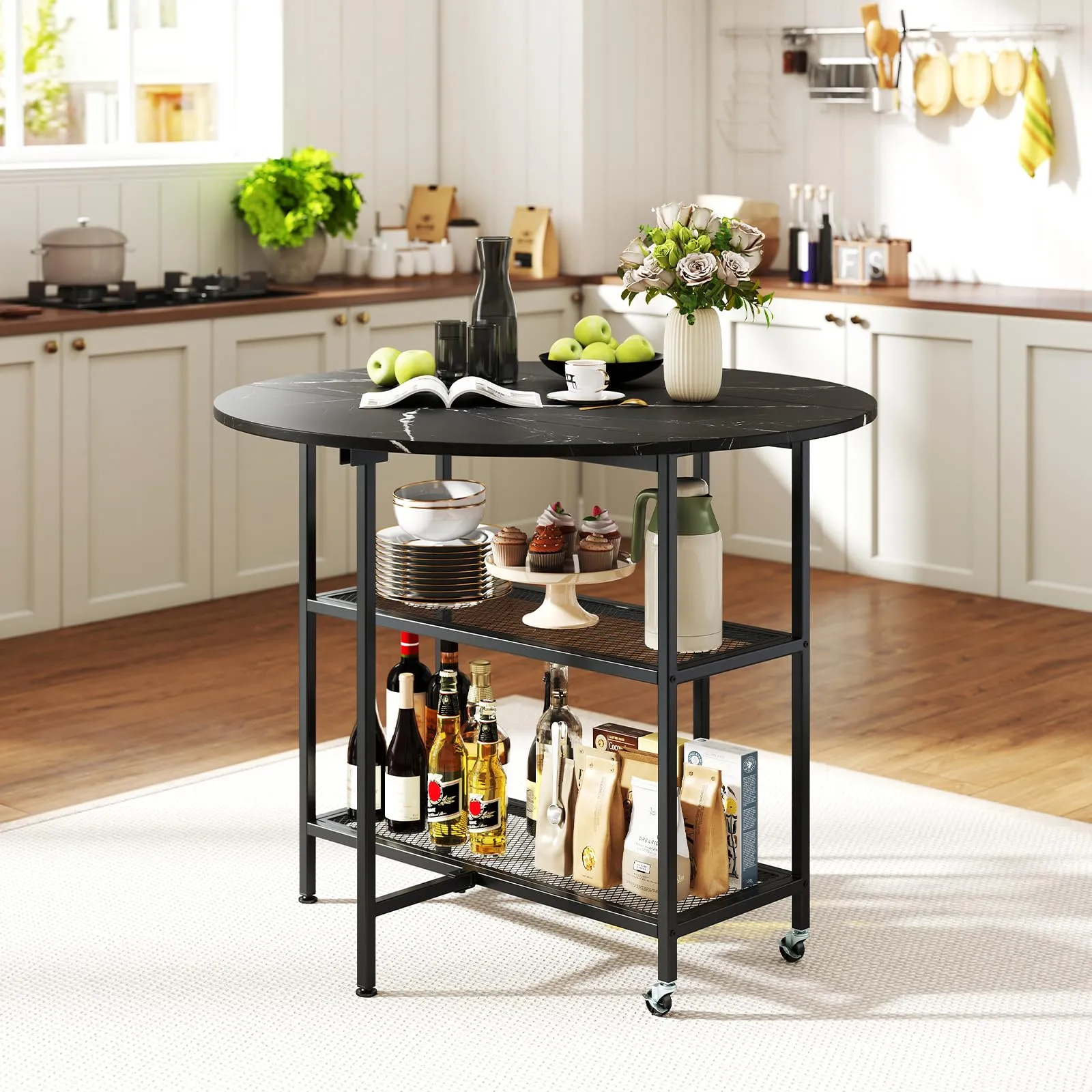 Giantex Folding Dining Table with Lockable Wheels