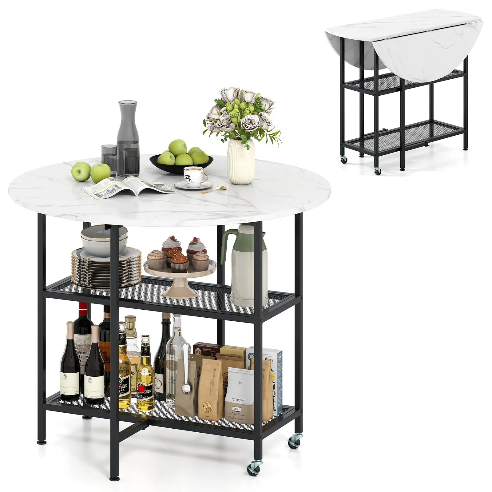 Giantex Folding Dining Table with Lockable Wheels