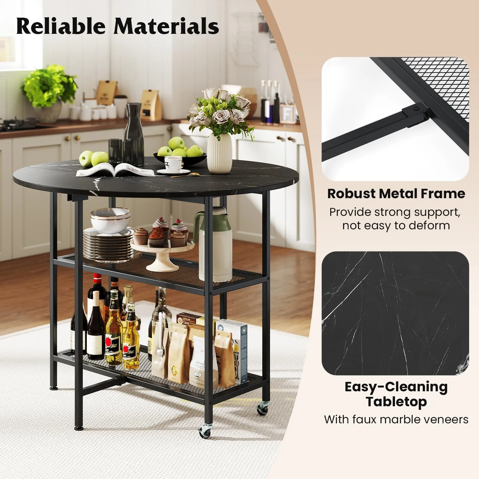 Giantex Folding Dining Table with Lockable Wheels