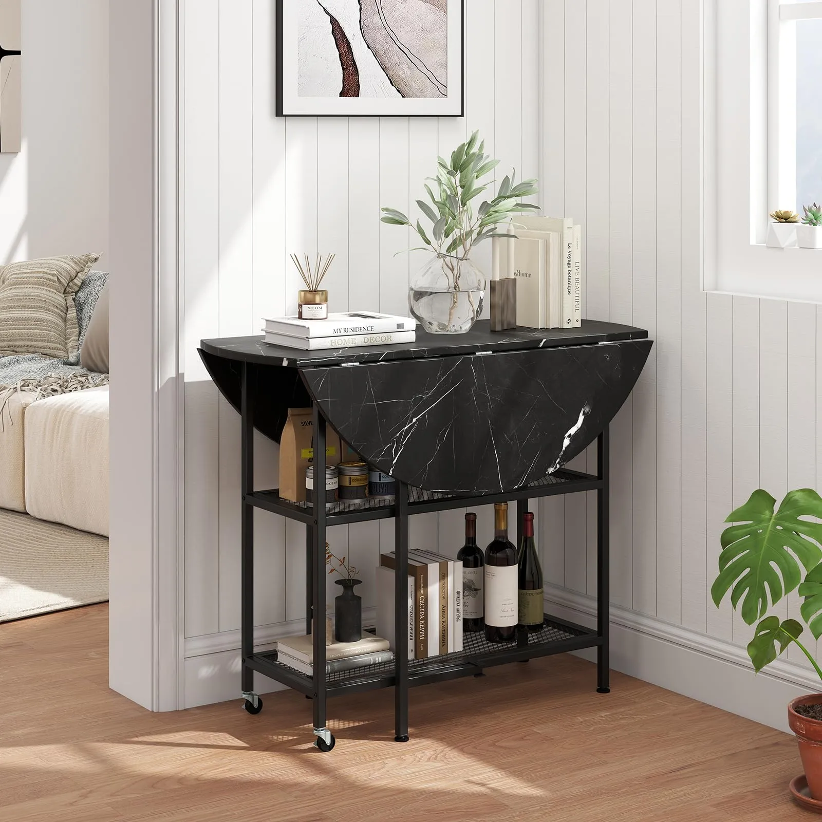Giantex Folding Dining Table with Lockable Wheels