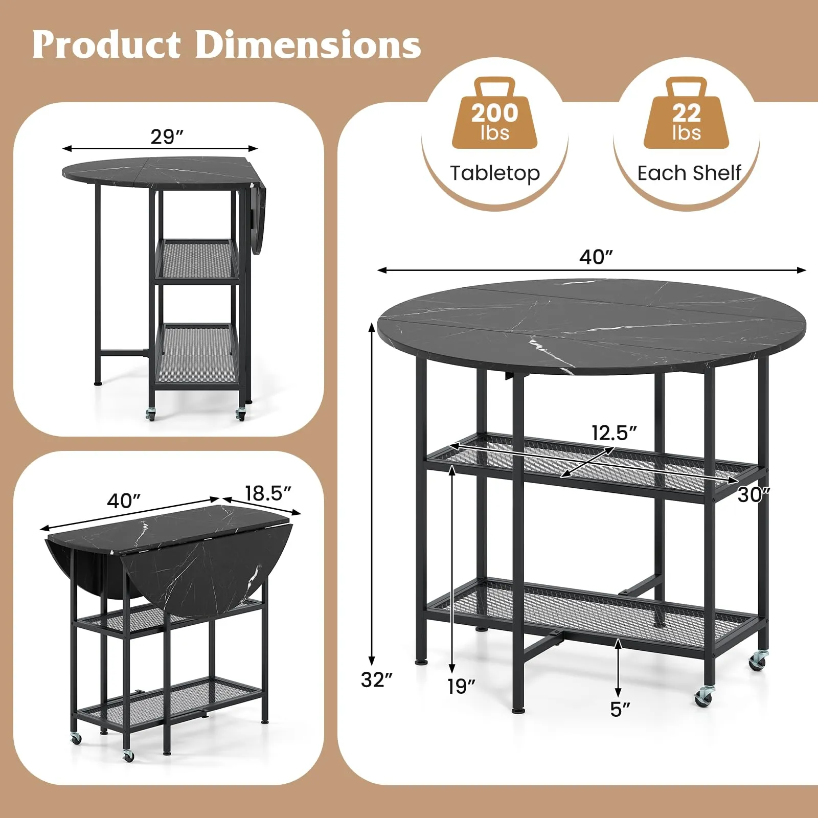 Giantex Folding Dining Table with Lockable Wheels
