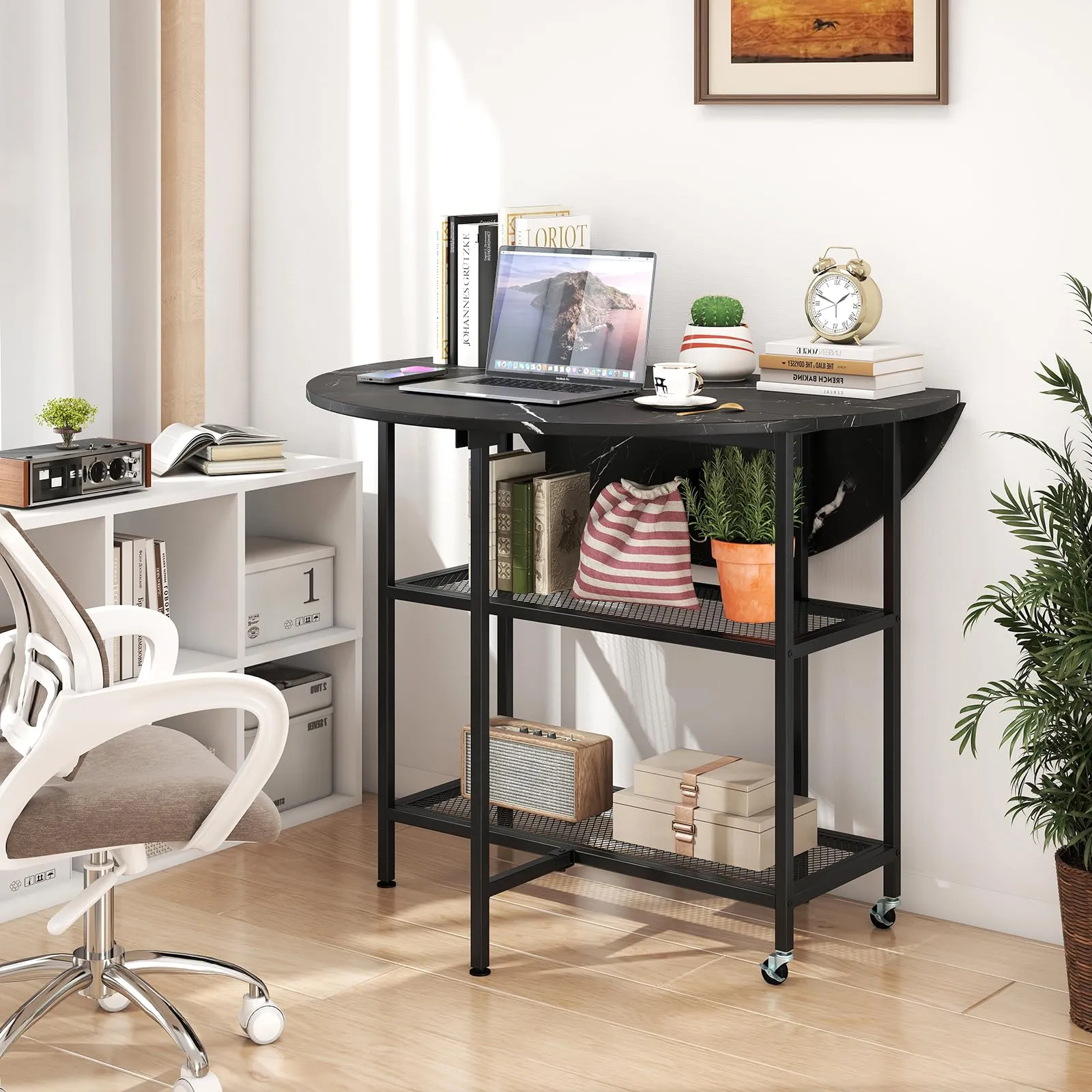 Giantex Folding Dining Table with Lockable Wheels