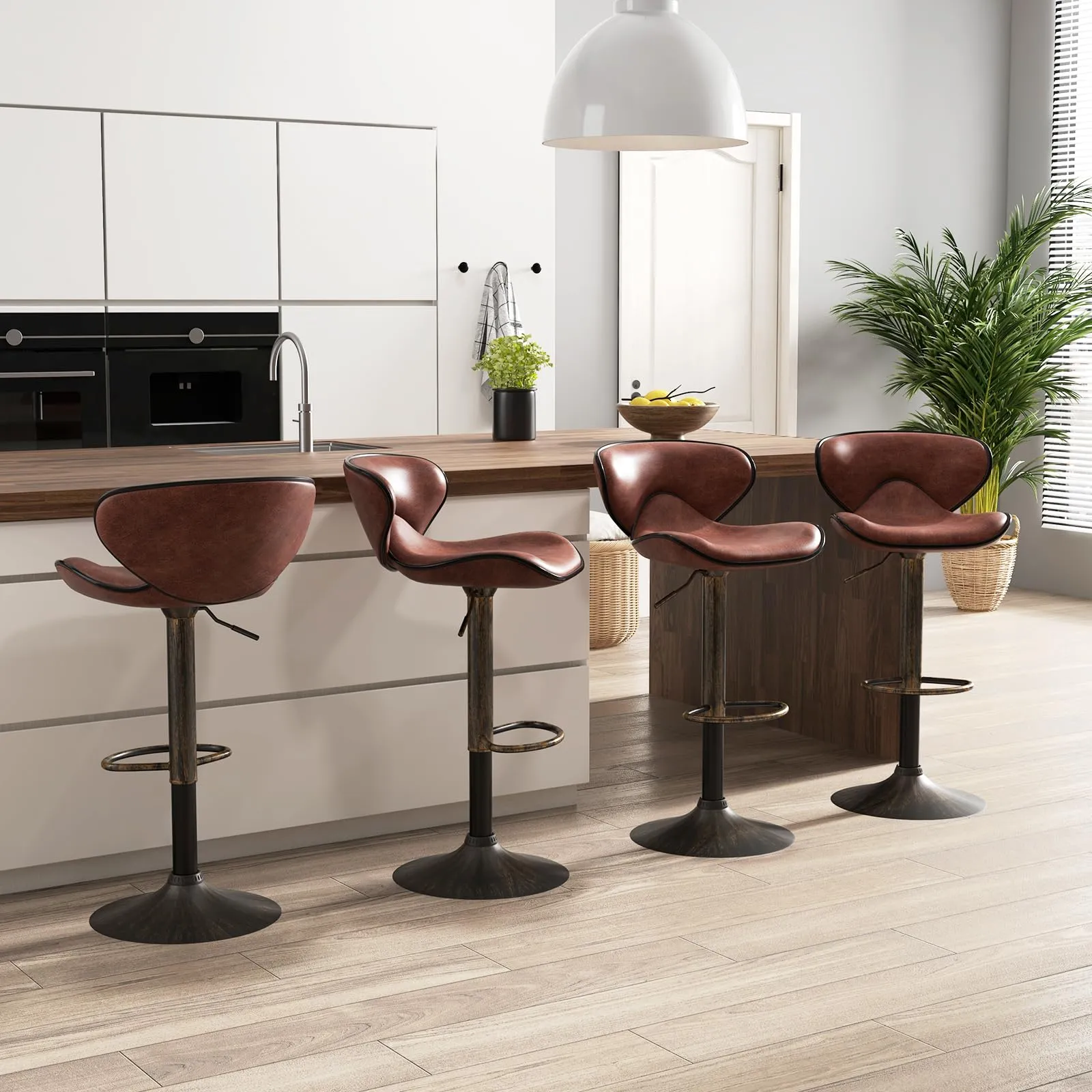 Giantex Height Adjustable Bar Stools, Upholstered Swivel Barstools w/Back