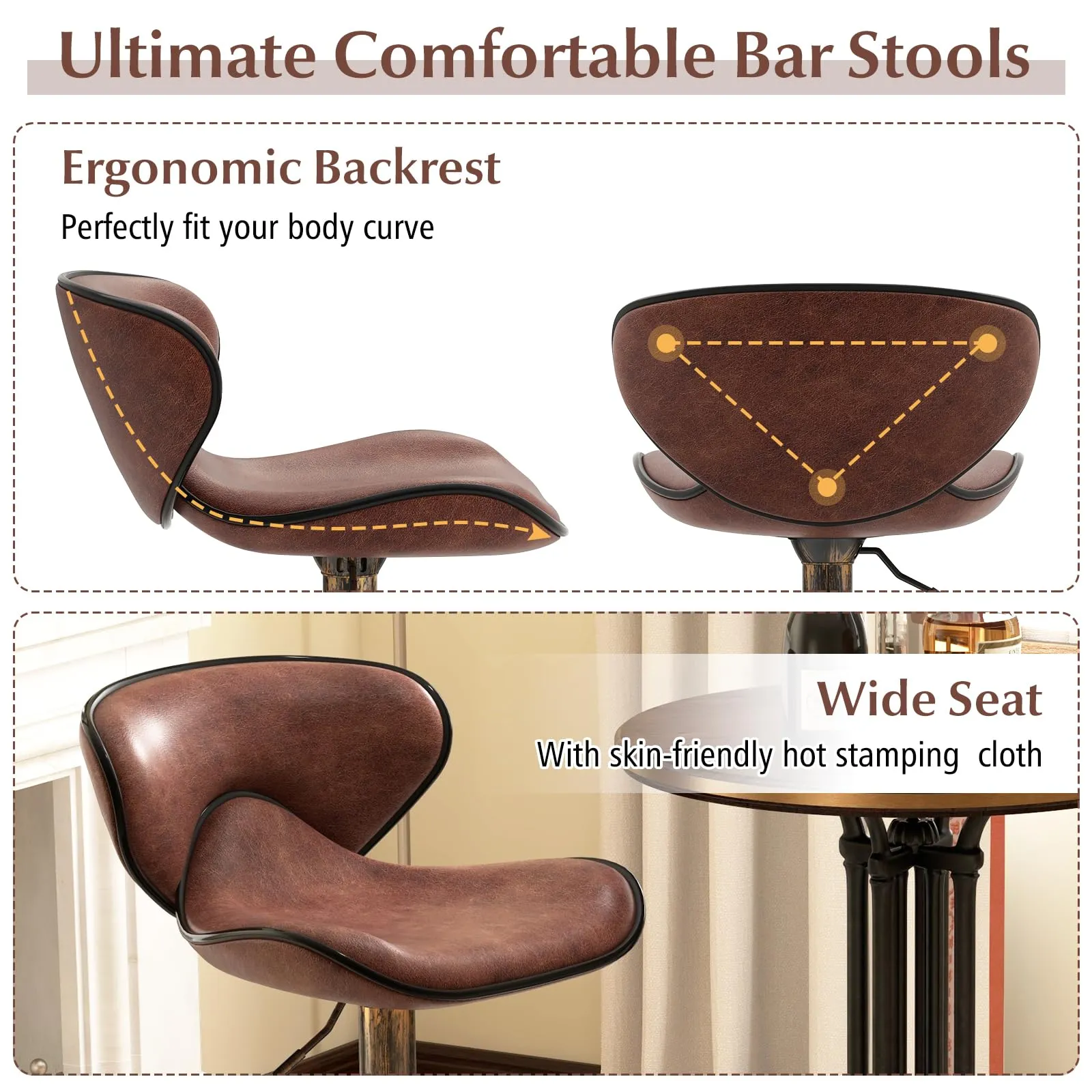 Giantex Height Adjustable Bar Stools, Upholstered Swivel Barstools w/Back