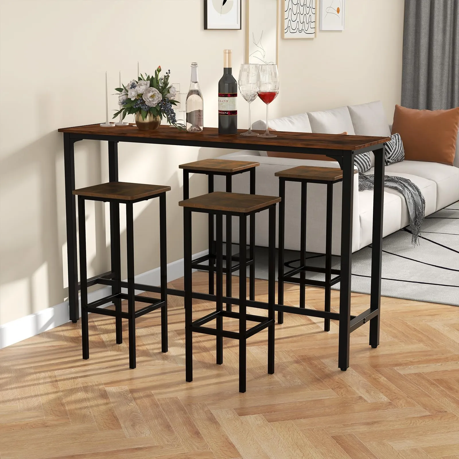 Giantex Industrial Bar Stools Set of 4, 28" Backless Counter Height Bar Stools, Kitchen Island Stools with Footrest