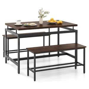 Giantex Kitchen Table Chairs Set of 3 - Dining Table Set for 4 with 2 Benches tablecloth, dining table