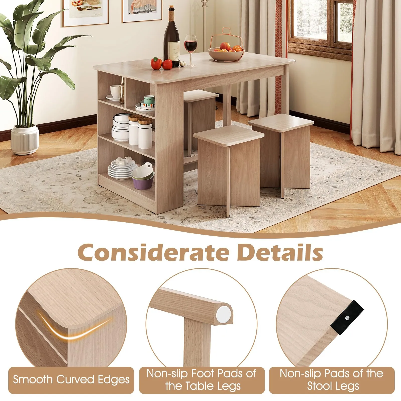 Giantex Kitchen Table Set for 4 with Side Storage Shelf
