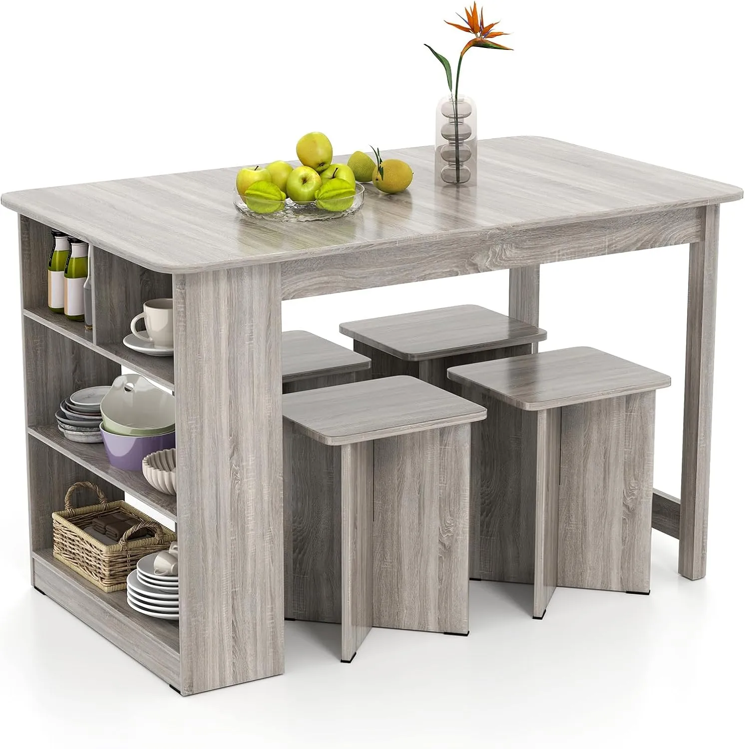 Giantex Kitchen Table Set for 4 with Side Storage Shelf