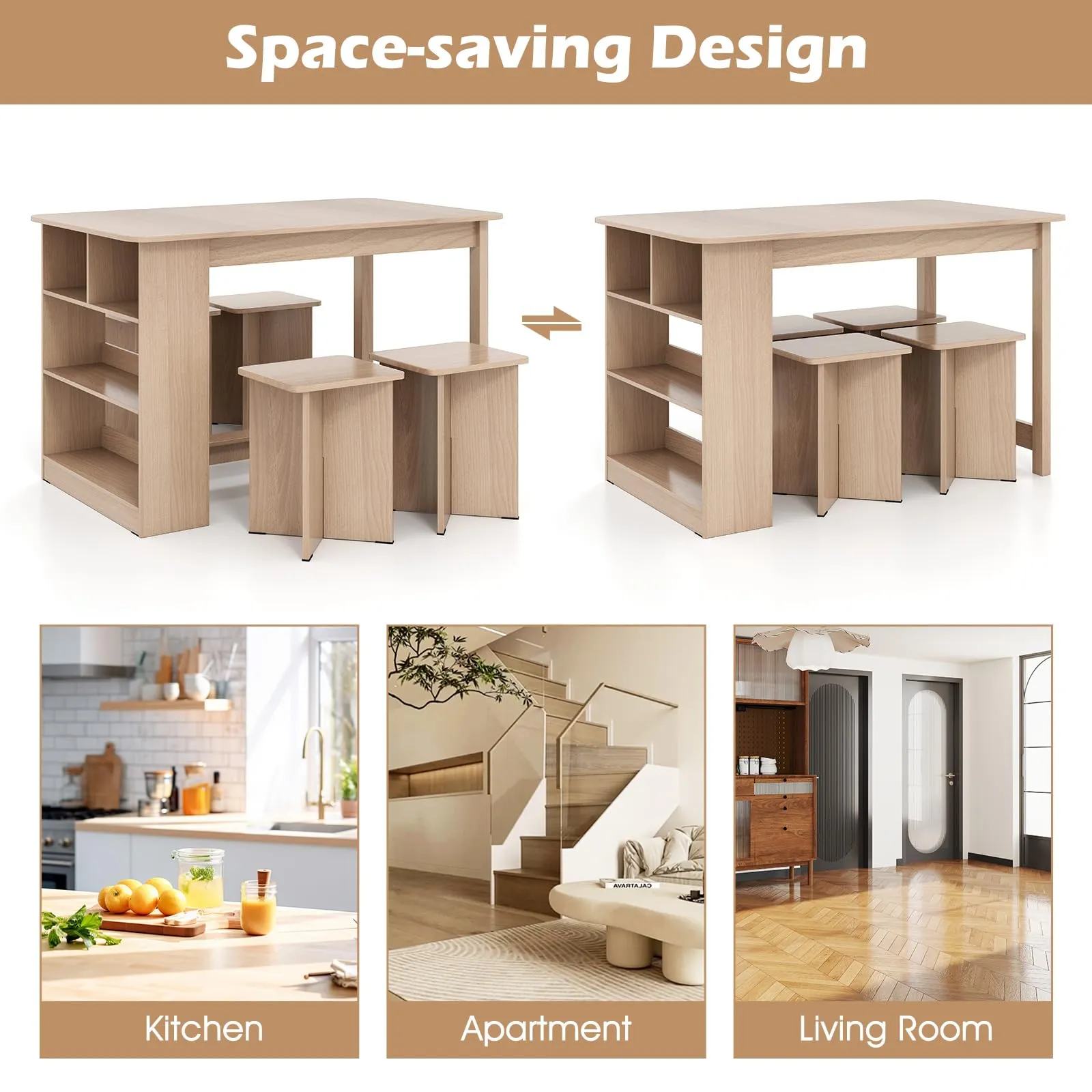 Giantex Kitchen Table Set for 4 with Side Storage Shelf