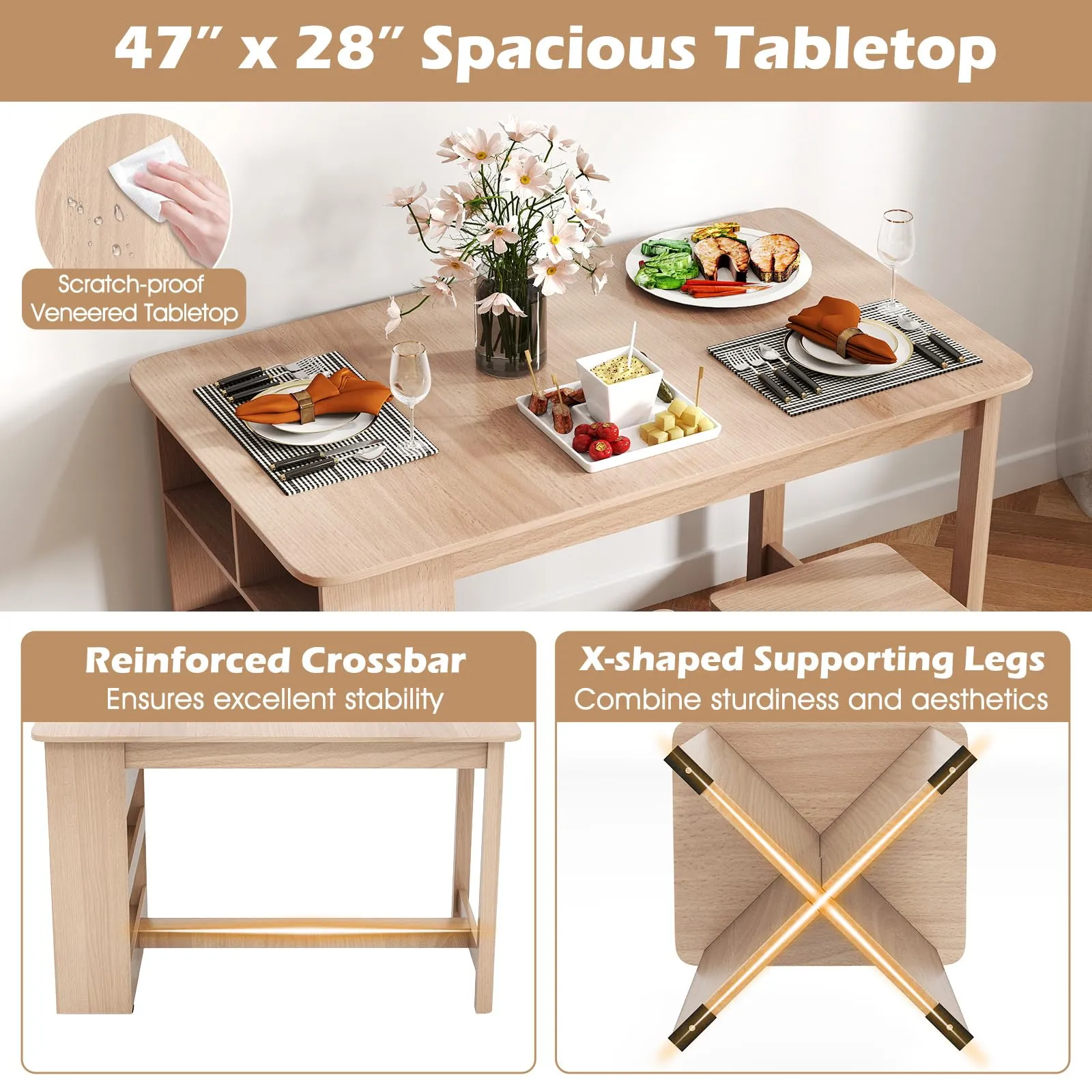 Giantex Kitchen Table Set for 4 with Side Storage Shelf