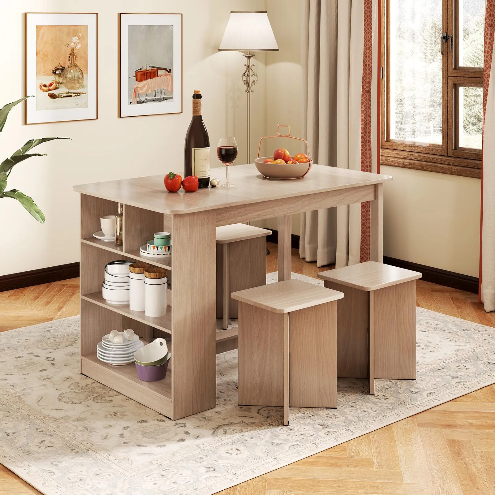 Giantex Kitchen Table Set for 4 with Side Storage Shelf