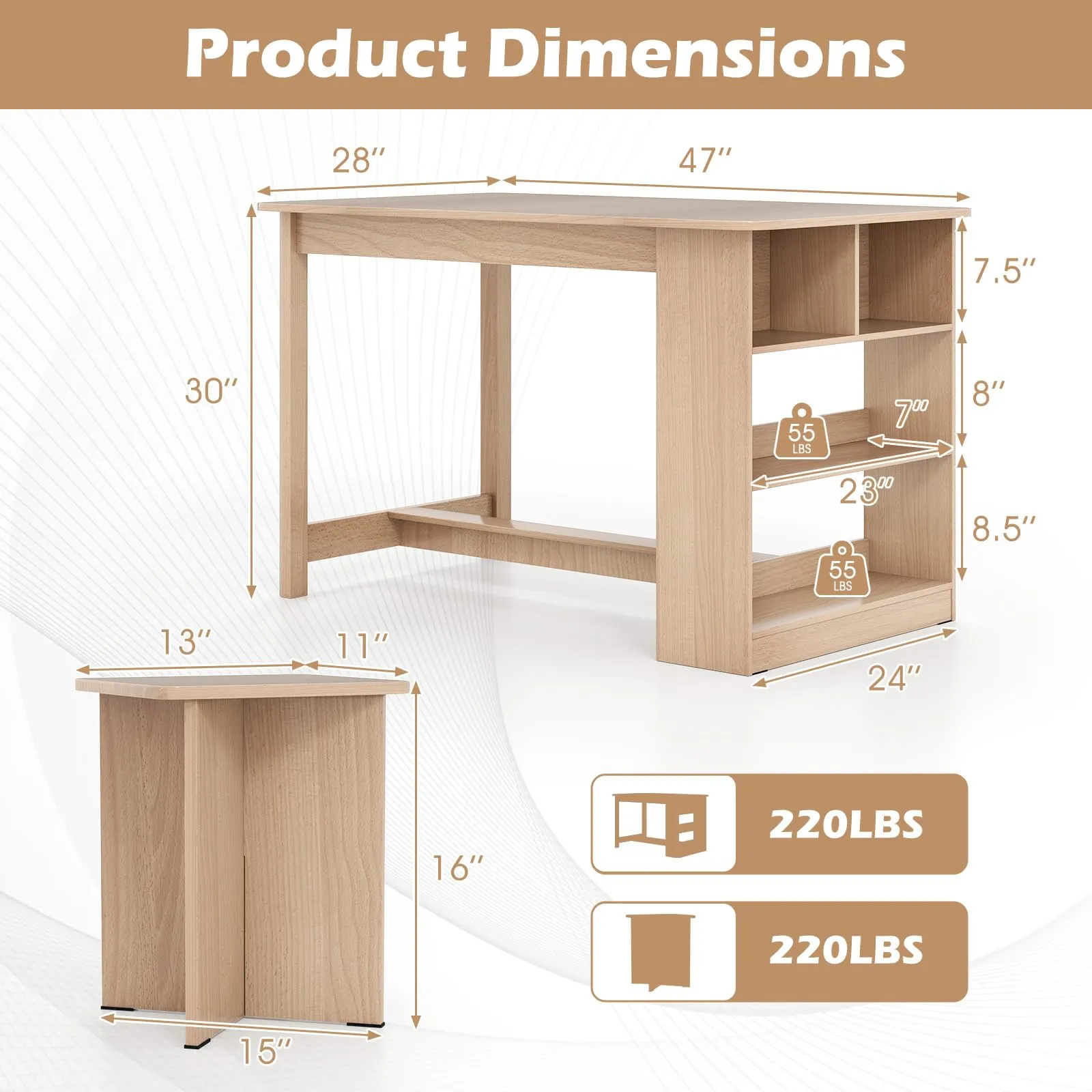 Giantex Kitchen Table Set for 4 with Side Storage Shelf