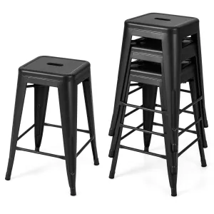 Giantex Metal Backless Bar Stools Set of 4, 24" Industrial Counter Height Bar Stools w/Cut-Out Handle, Footrest kitchen barstool, adjustable bar stool