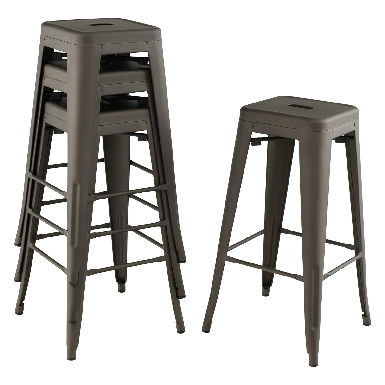 Giantex Metal Backless Bar Stools Set of 4, 30" Bar Height Modern Industrial Barstools w/Cut-out Handle