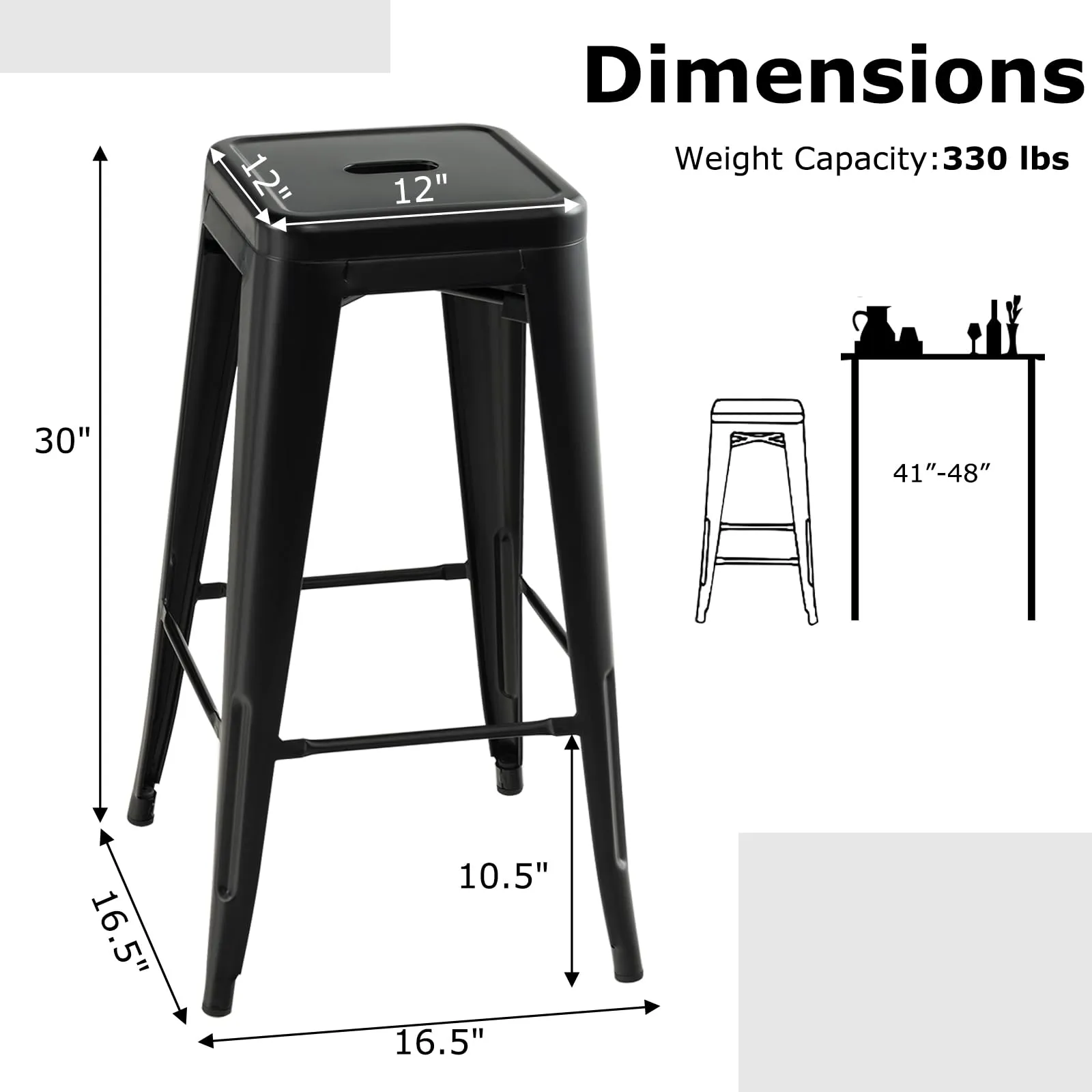 Giantex Metal Backless Bar Stools Set of 4, 30" Bar Height Modern Industrial Barstools w/Cut-out Handle