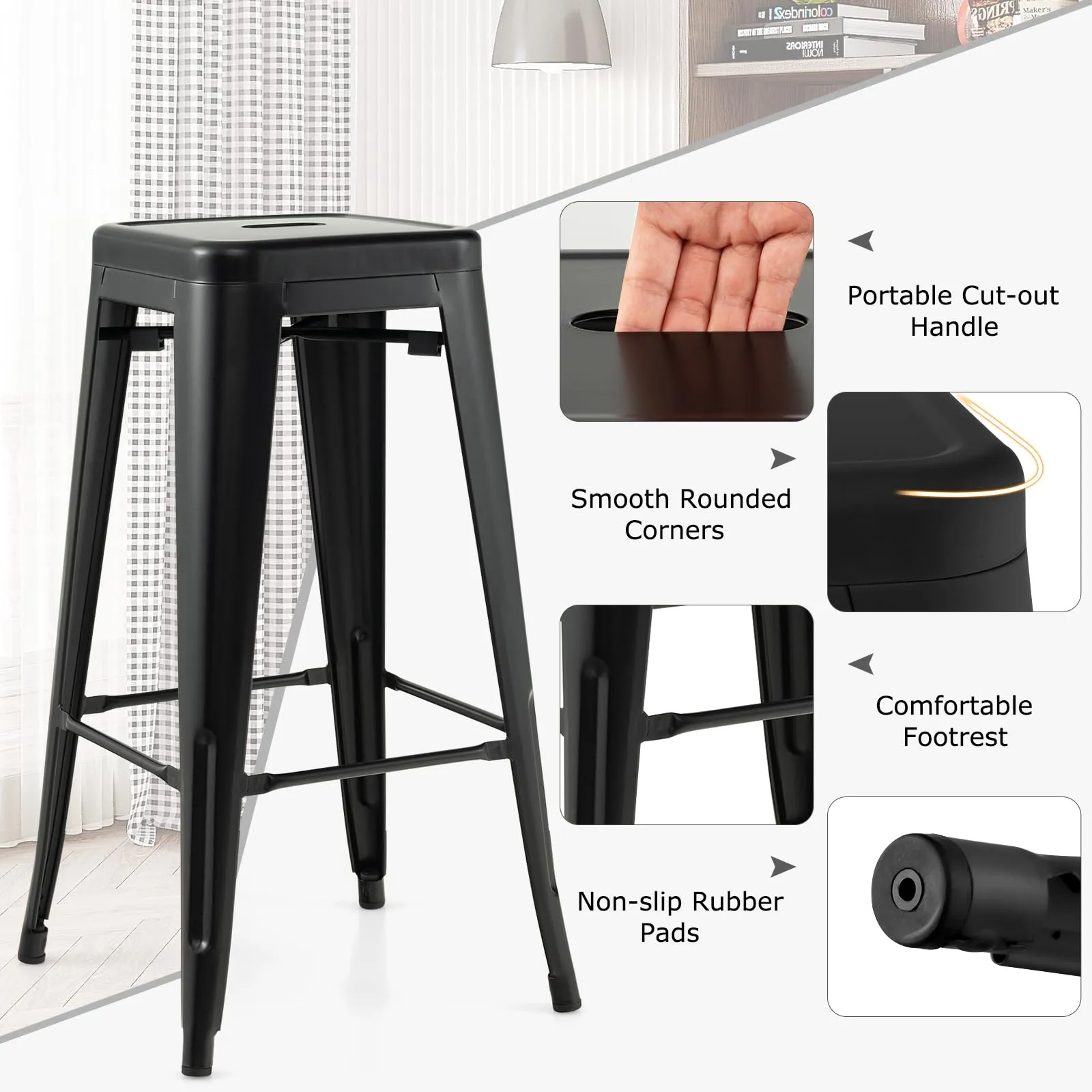 Giantex Metal Backless Bar Stools Set of 4, 30" Bar Height Modern Industrial Barstools w/Cut-out Handle