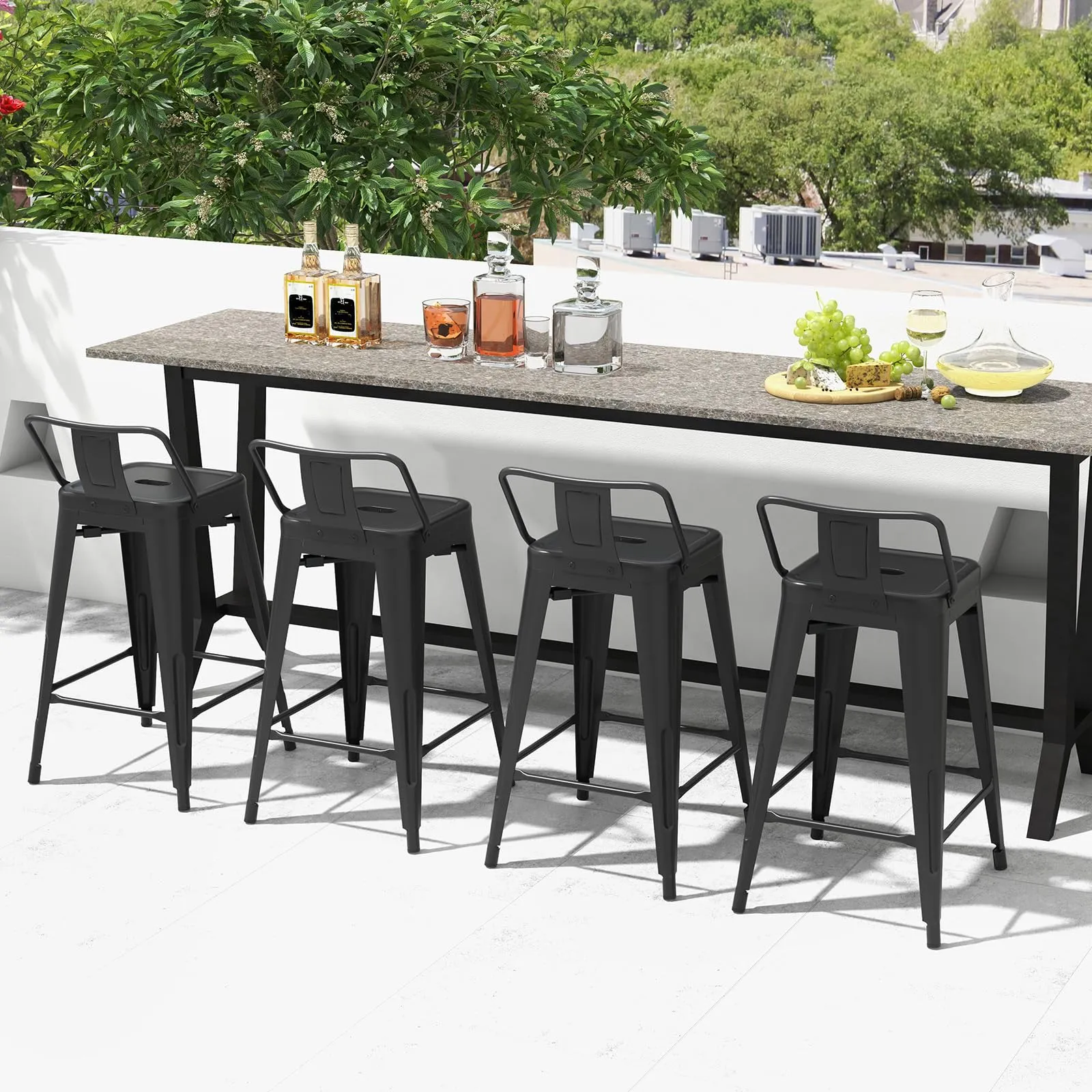 Giantex Metal Bar Stools Set of 4, 24" Counter Height Modern Industrial Barstools w/Removable Bucket Back & Footrest