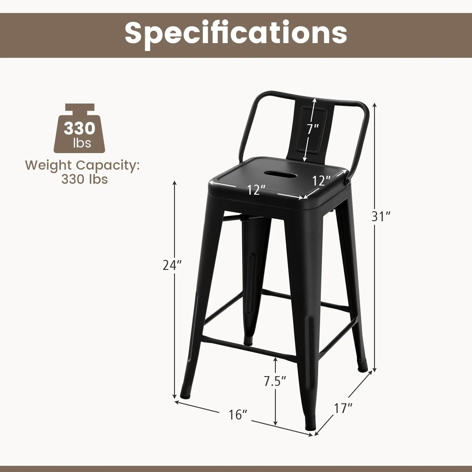 Giantex Metal Bar Stools Set of 4, 24" Counter Height Modern Industrial Barstools w/Removable Bucket Back & Footrest
