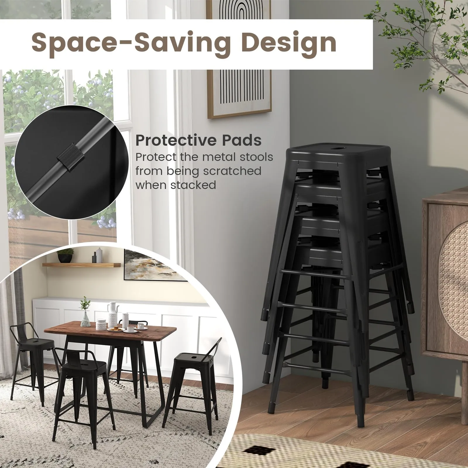 Giantex Metal Bar Stools Set of 4, 24" Counter Height Modern Industrial Barstools w/Removable Bucket Back & Footrest