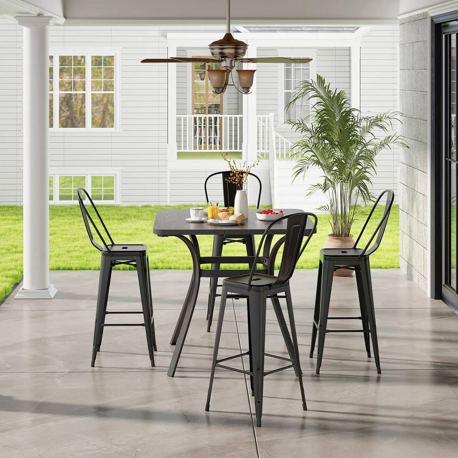 Giantex Metal Bar Stools Set of 4, 30" High Back Bar Height Chairs w/Footrest & Removable Backrest