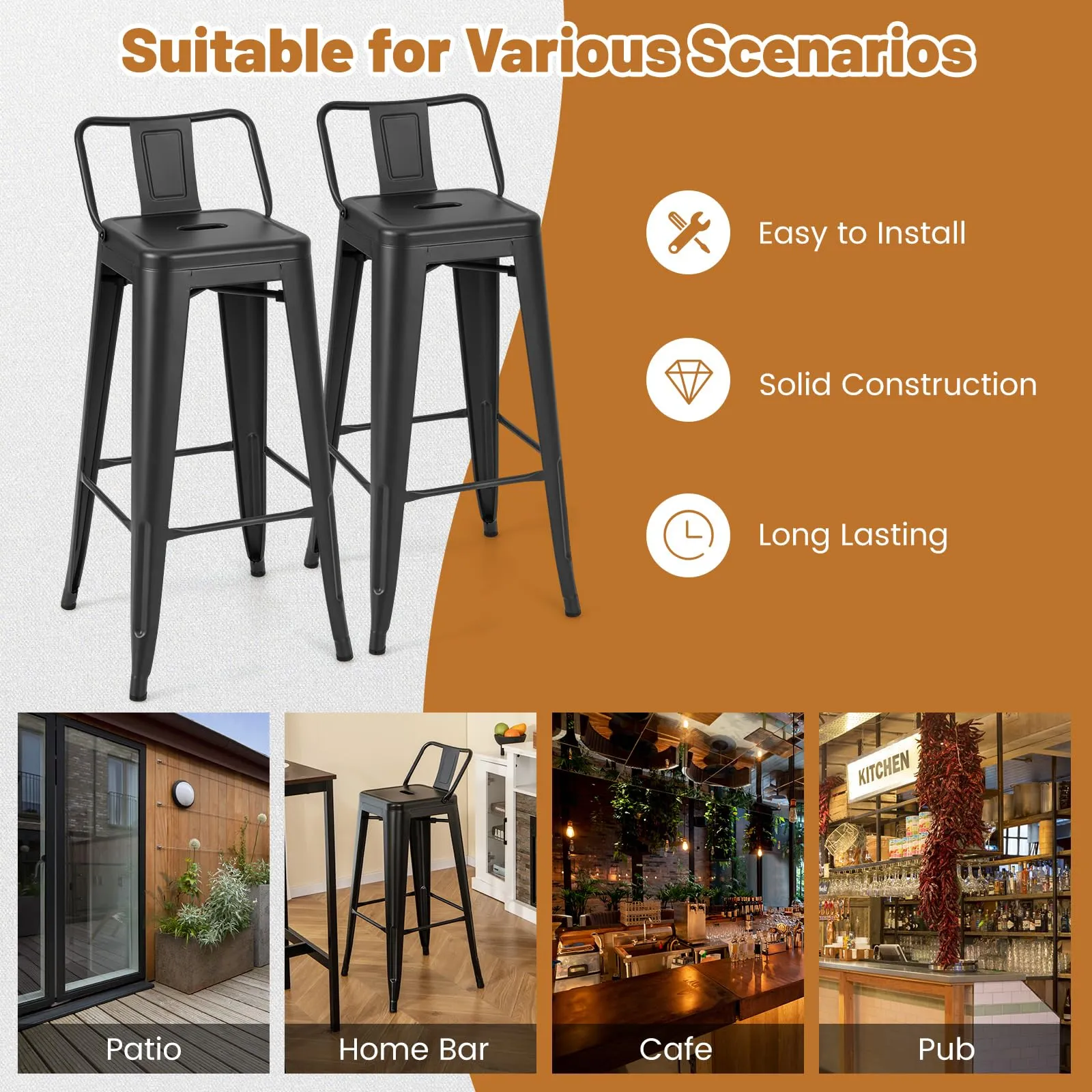 Giantex Metal Bar Stools Set of 4 for Kitchen Island