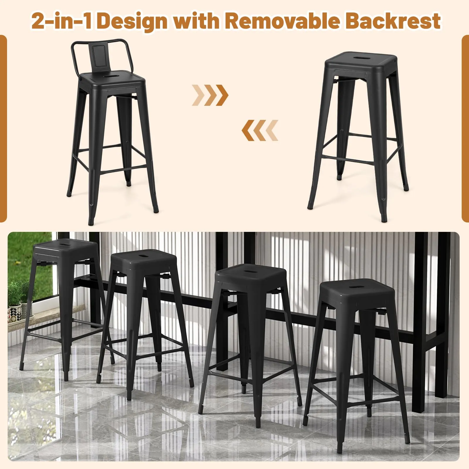 Giantex Metal Bar Stools Set of 4 for Kitchen Island