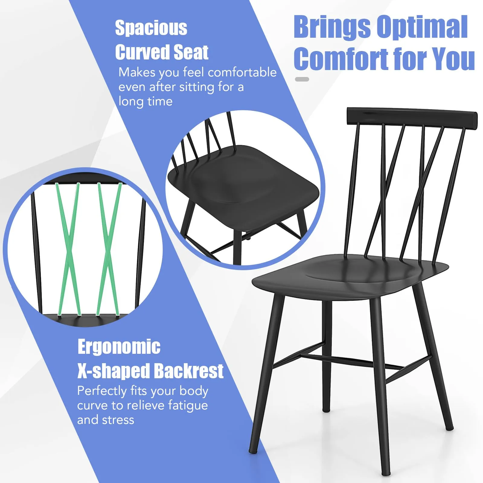 Giantex Metal Dining Chairs Set, Farmhouse Kitchen Chairs w/High Cross Backrest & Curved Seat