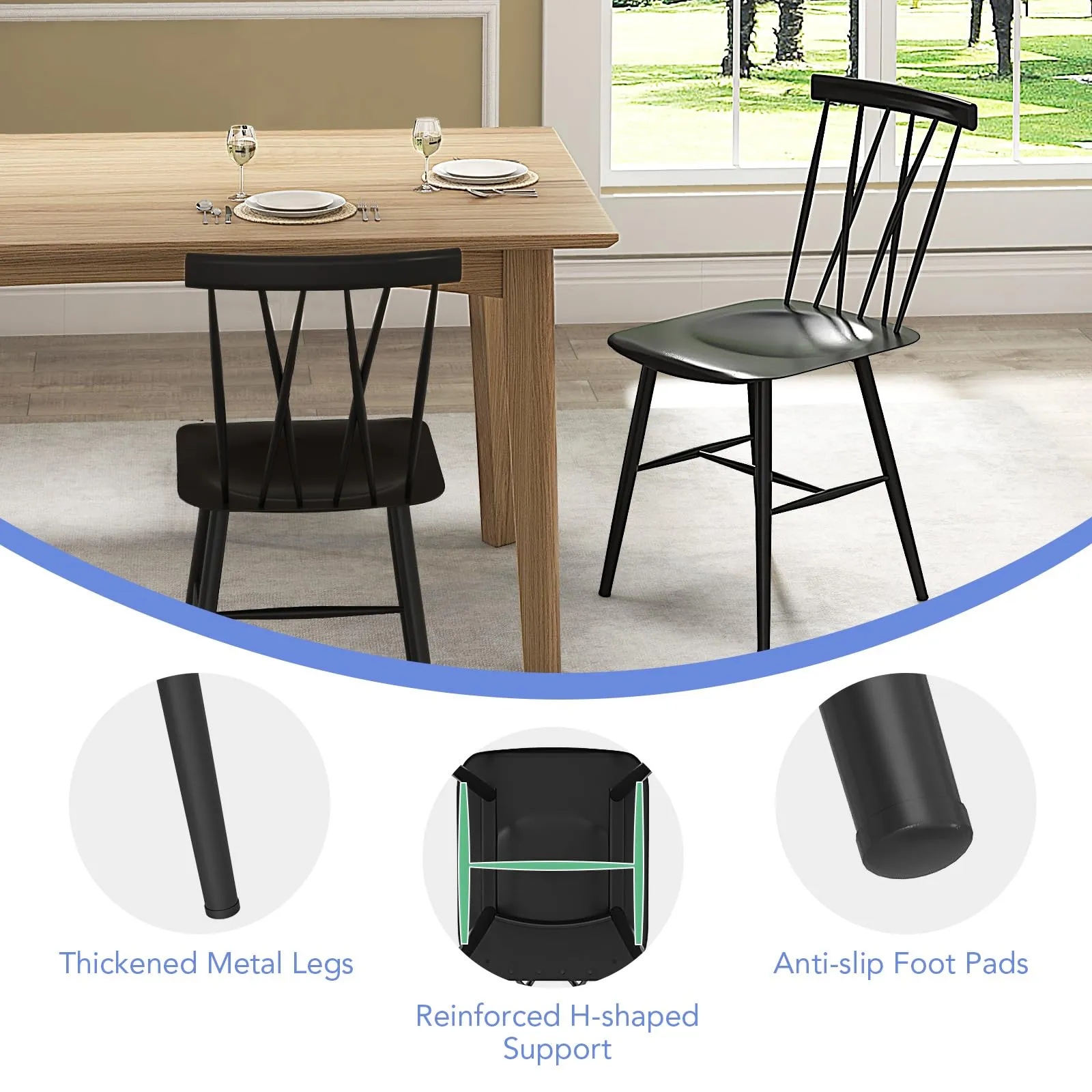 Giantex Metal Dining Chairs Set, Farmhouse Kitchen Chairs w/High Cross Backrest & Curved Seat