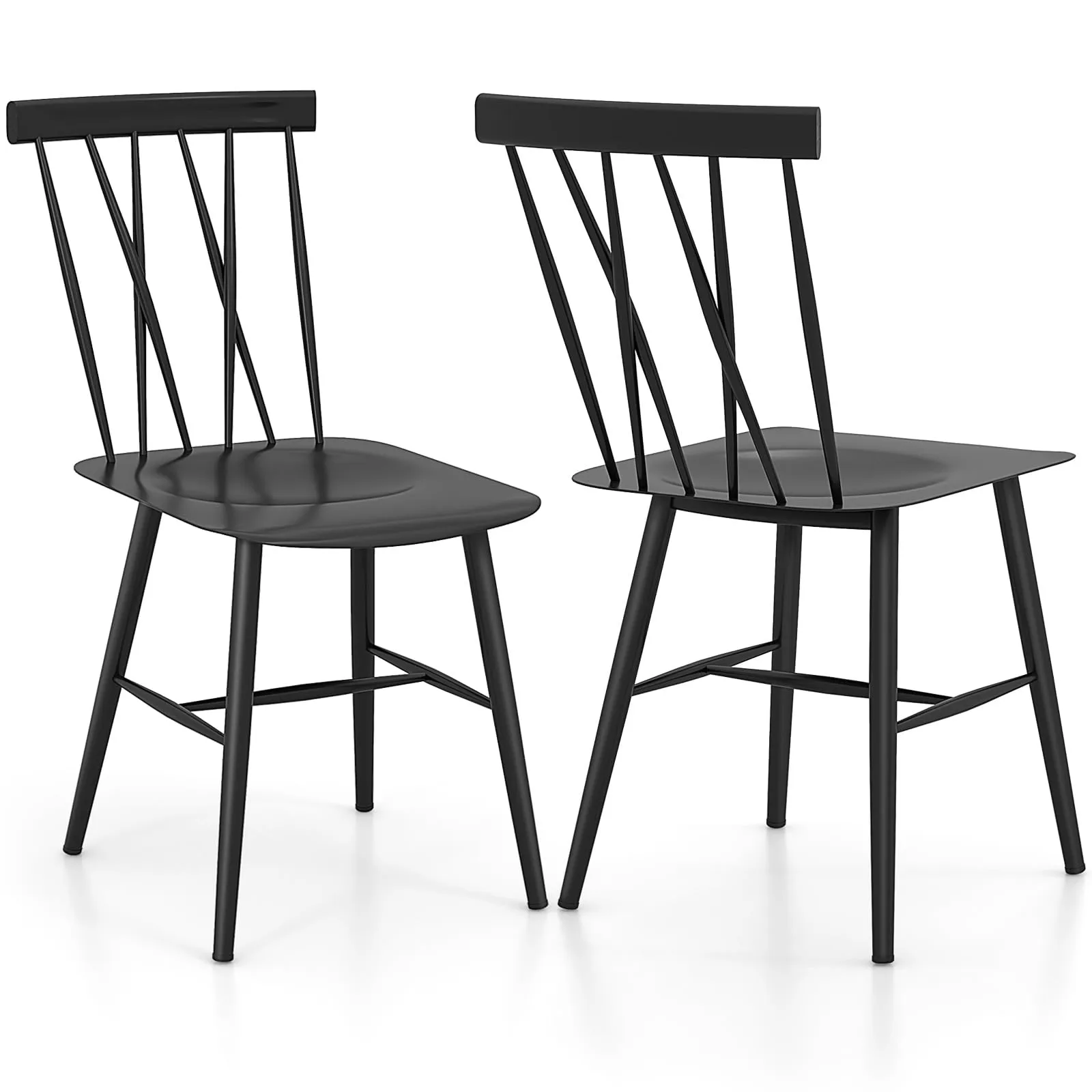 Giantex Metal Dining Chairs Set, Farmhouse Kitchen Chairs w/High Cross Backrest & Curved Seat