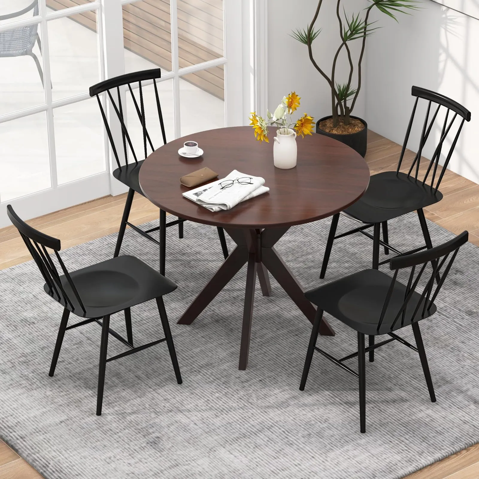 Giantex Metal Dining Chairs Set, Farmhouse Kitchen Chairs w/High Cross Backrest & Curved Seat