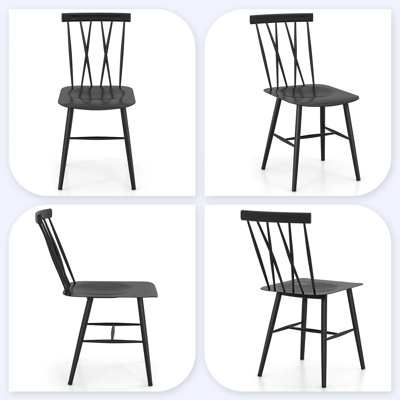 Giantex Metal Dining Chairs Set, Farmhouse Kitchen Chairs w/High Cross Backrest & Curved Seat